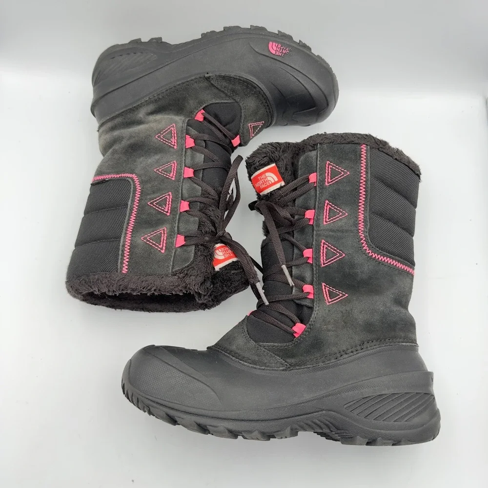 The North Face Girls Shellista Black Pink Waterproof Winter Snow Boots Size 5